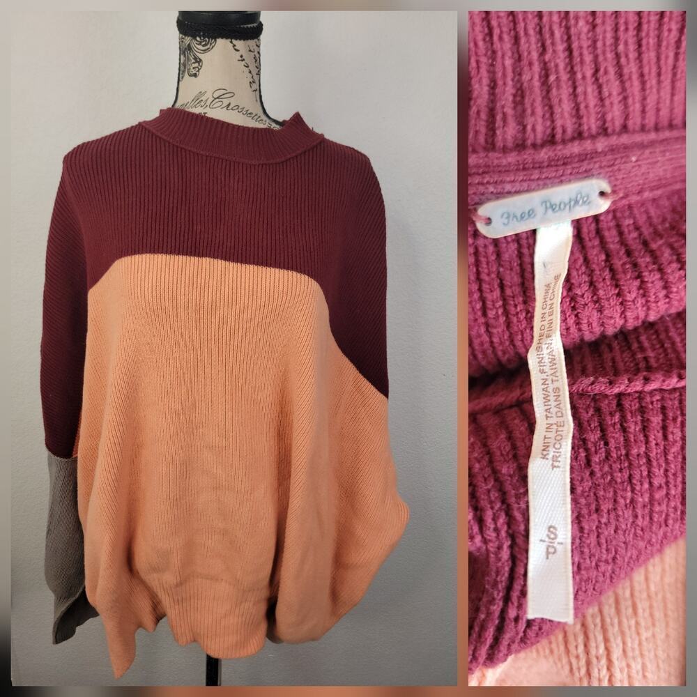 FREE PEOPLE Easy Street Sweater Sz Small Oversized Color Block In Peach Combo
